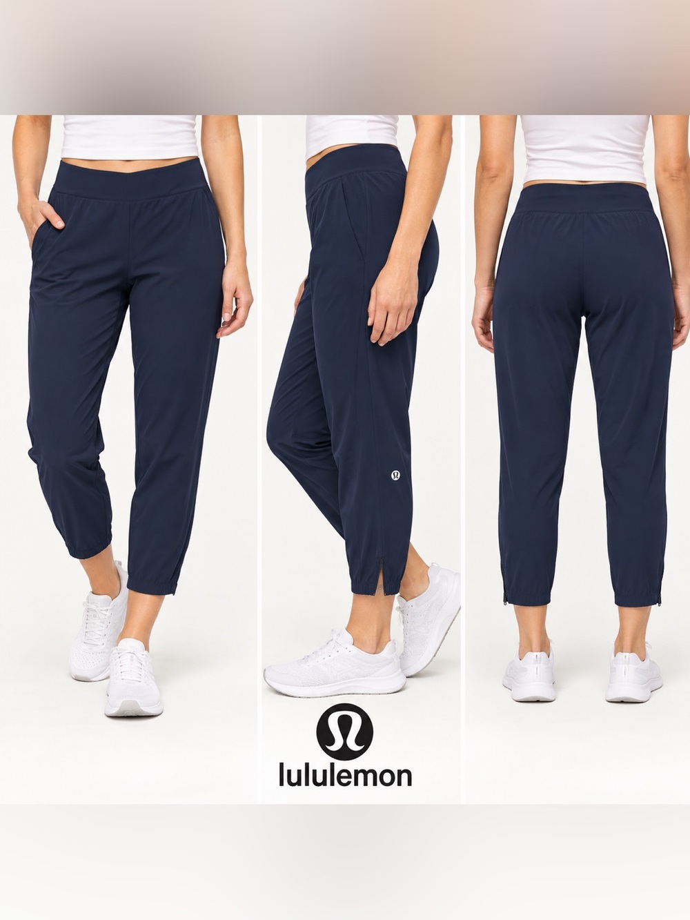 Lululemon Size 14 Navy Cropped Athletic Pants Ankle Zip Activewear